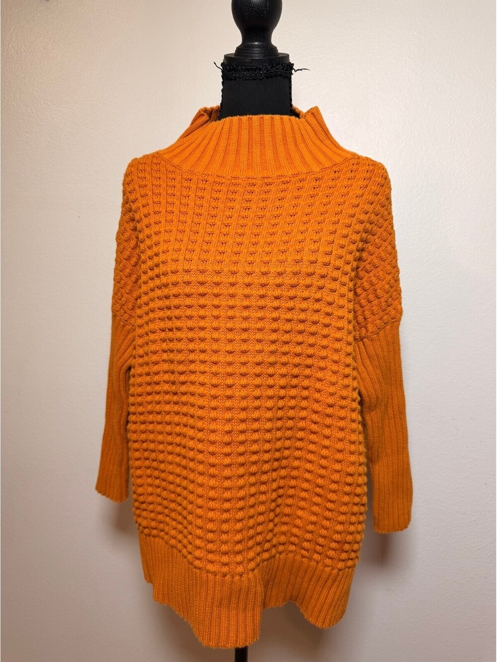 French Connection Mustard Popcorn Knit Sweater S Mock Neck Cotton Fall Winter